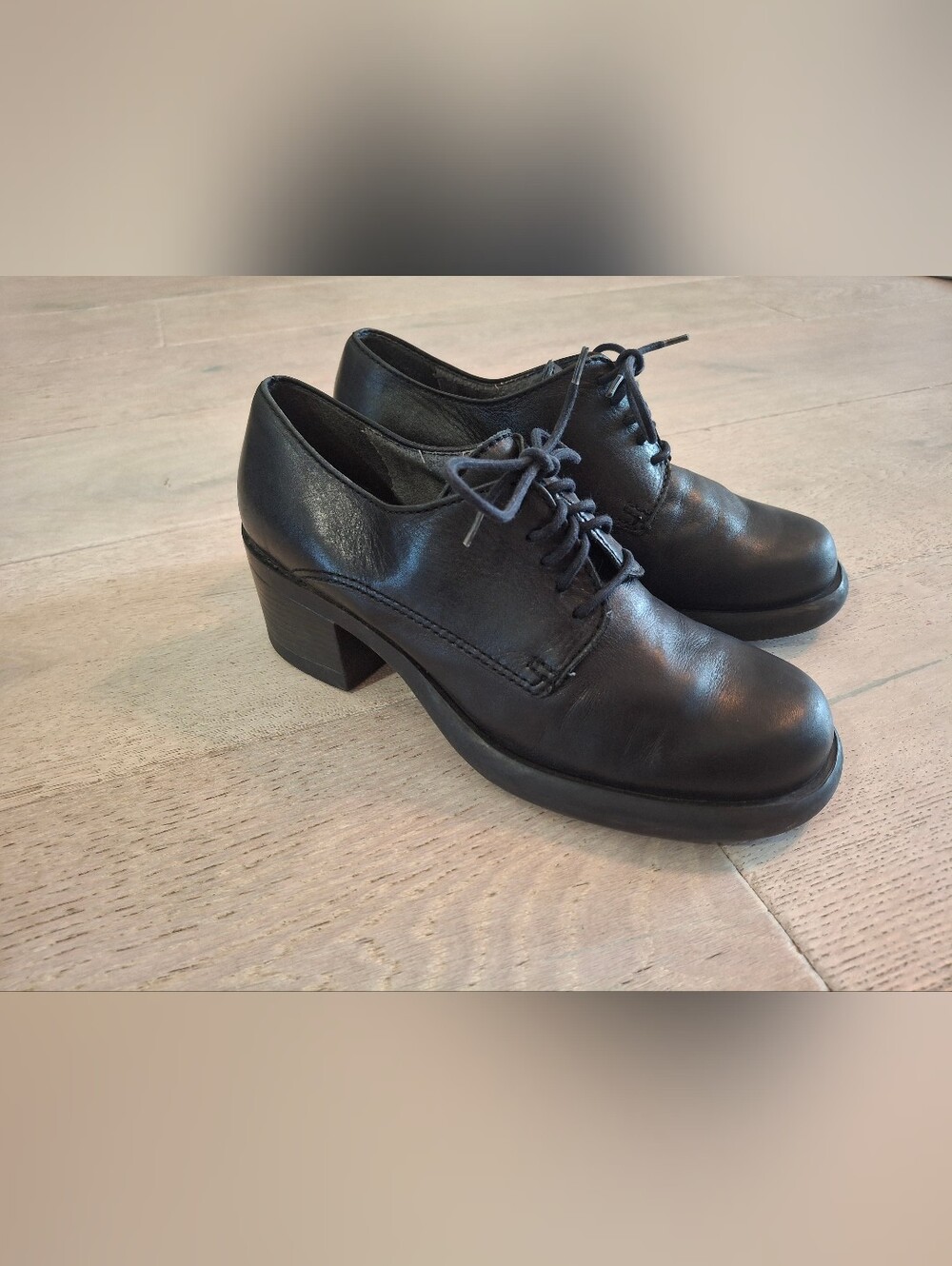 Vintage Nine West Cloud 9 Black Leather Lace-Up Chunky Heel Oxfords